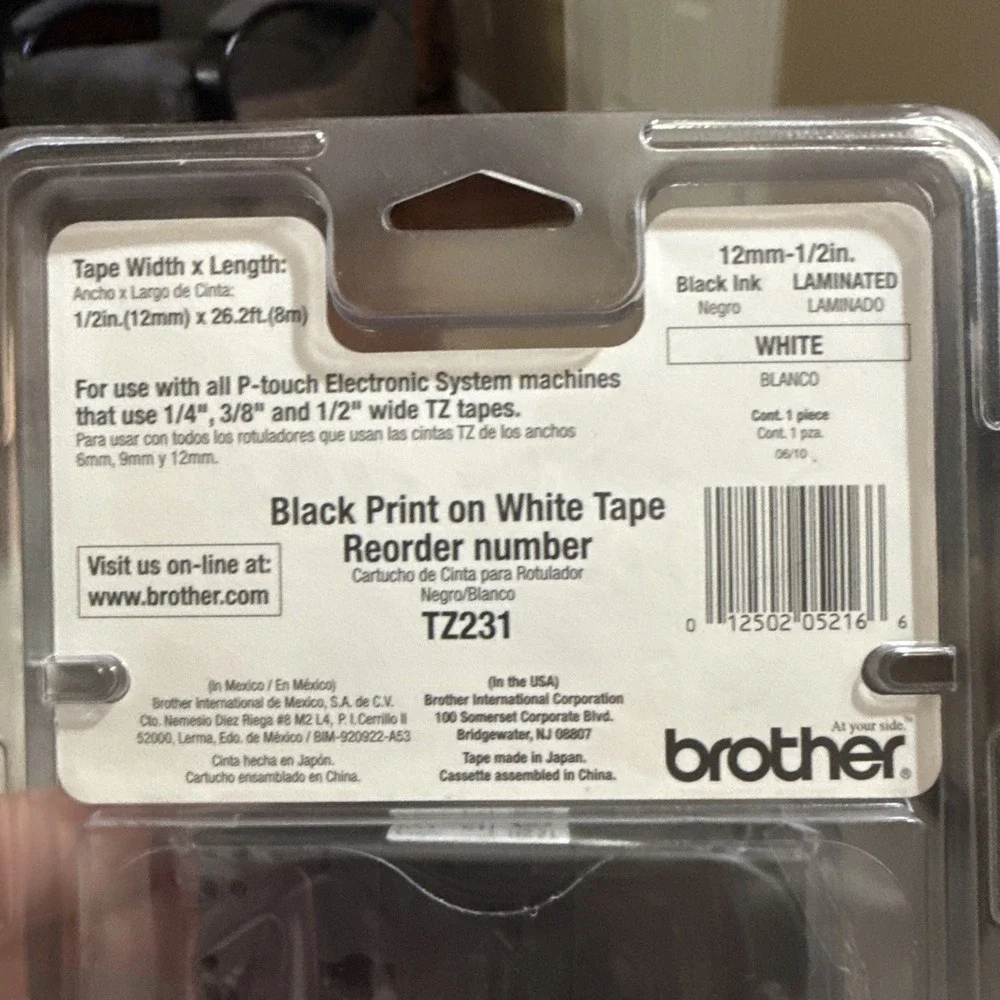 New Brother P-touch TZe-231 Black on White Tape 1/2